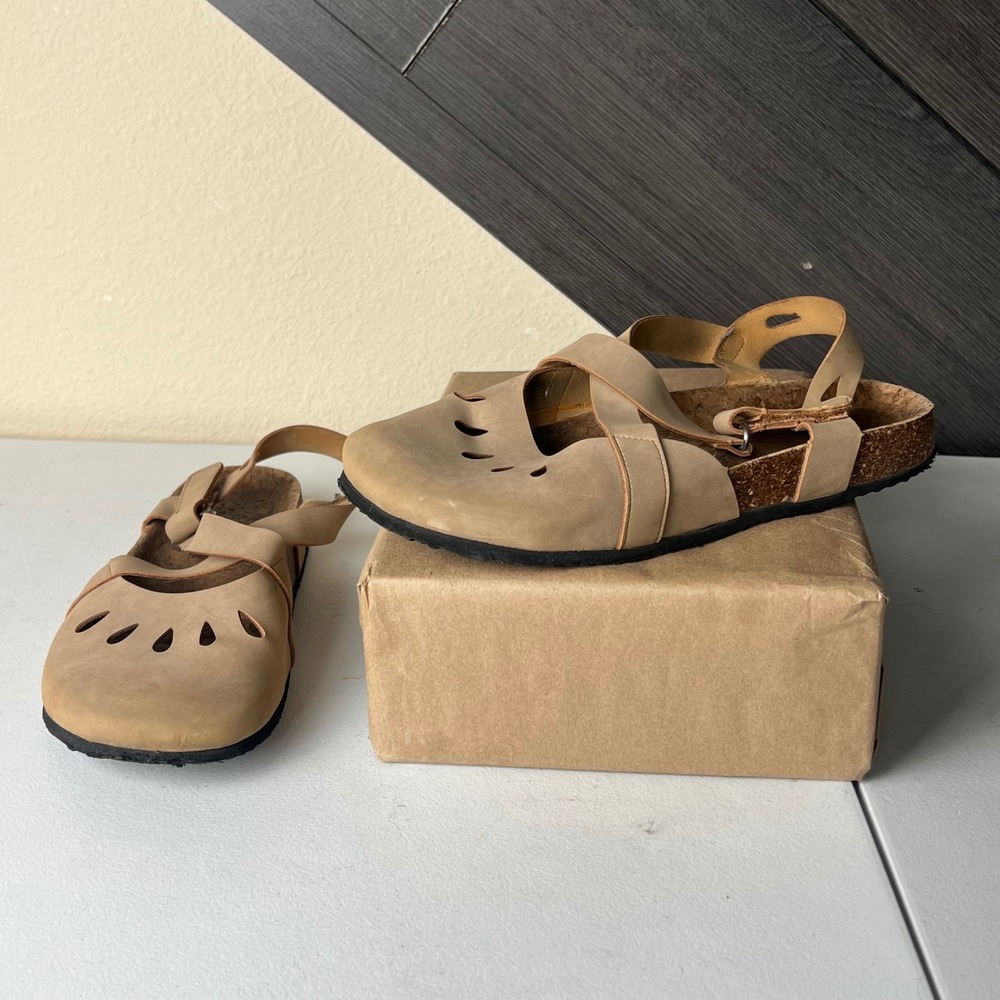 Unbranded Women's Faux Leather Clogs Cutout Strappy Comfort Tan Size 6
